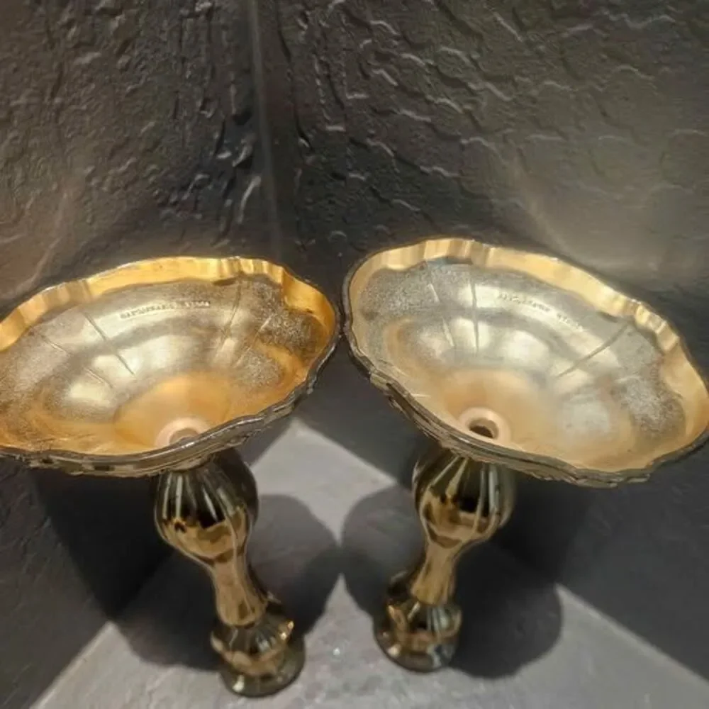 Pair of Ornate Gold Plate Candlesticks Towle